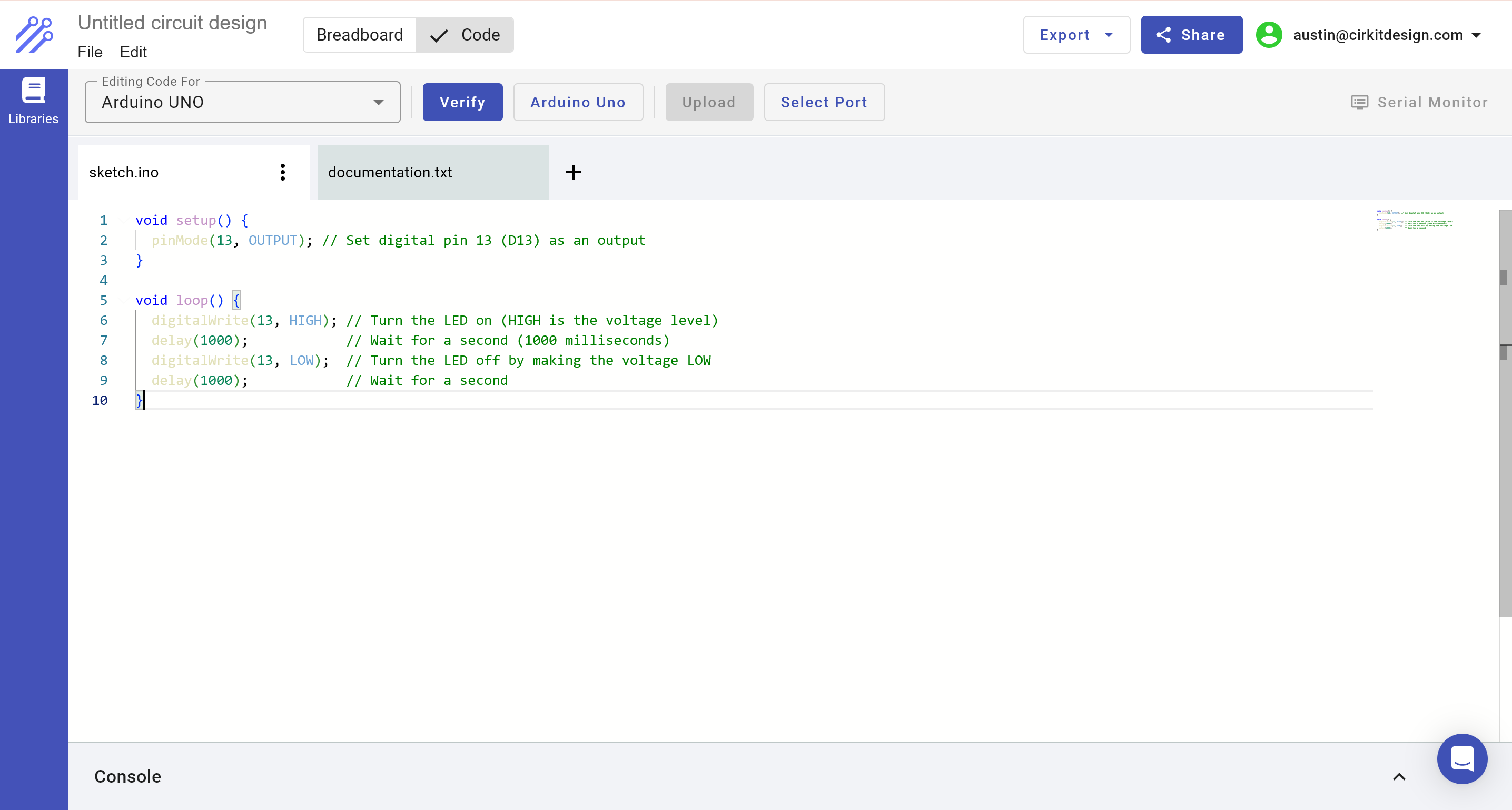 Code added to IDE